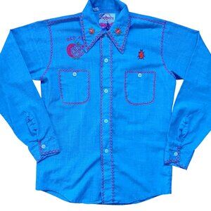 True Vintage Women's Small Shirt Butterfly Hand Embroidered Chambray Denim USA